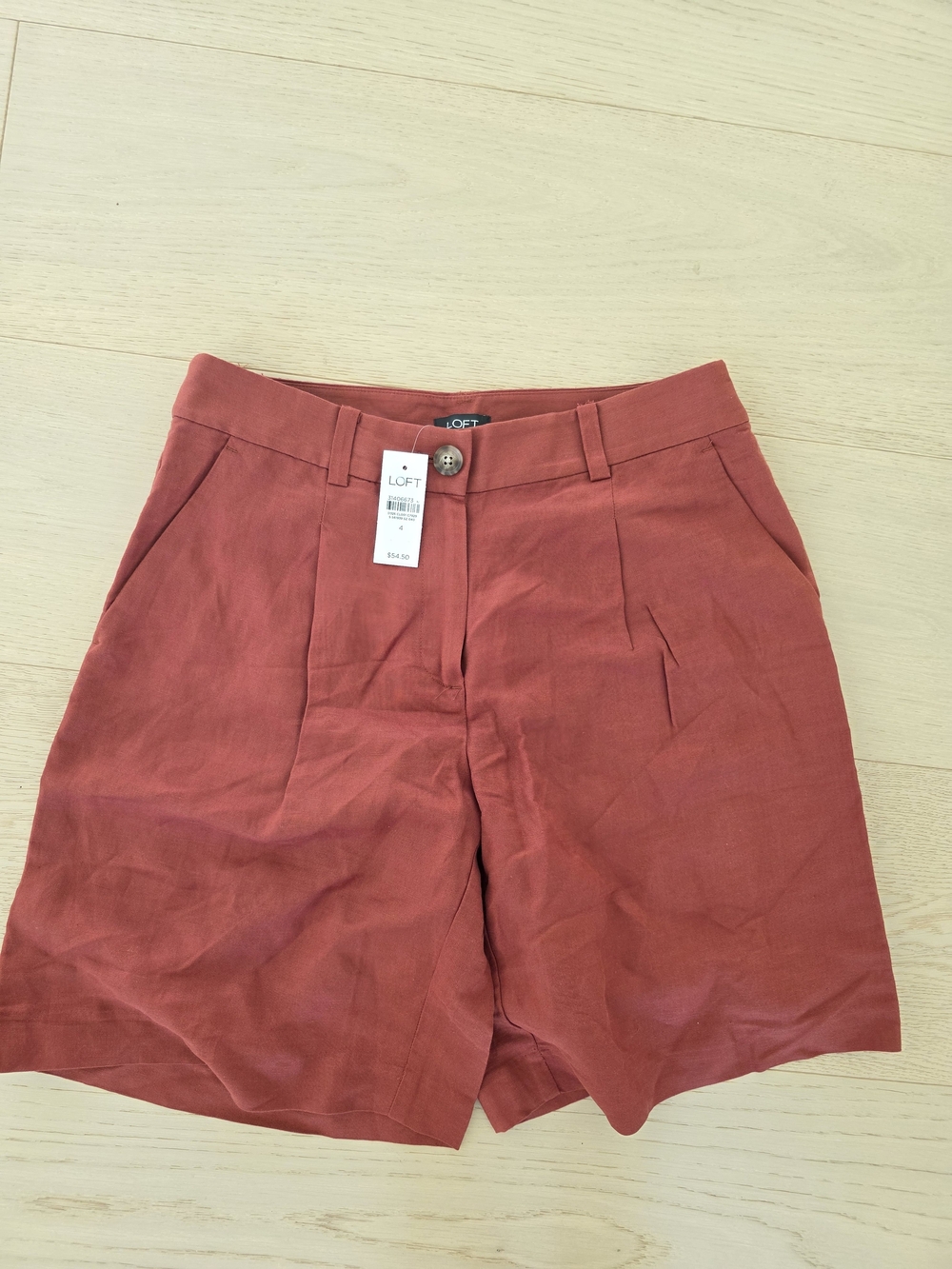 LOFT Women's Rust Red Pleated Linen Blend High-Rise Shorts Size 4